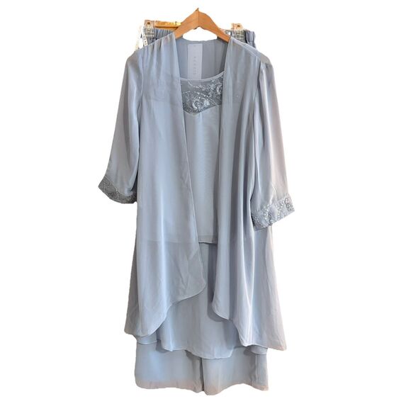 Azazie Mother of the Bride Maura Pantsuit 3 Pc  Dusty Blue Wedding New! Size 10 - Picture 2 of 16